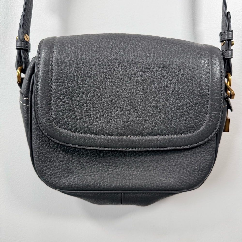 J.Crew 100% Leather Crossbody Shoulder Bag Gray Pebbled Leather Gold Hardware